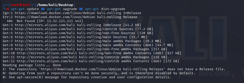 kail升级报错：”E: 仓库 “https://download.docker.com/linux/debian kali-rolling Release” 没有 Release 文件 - 拽熊博客